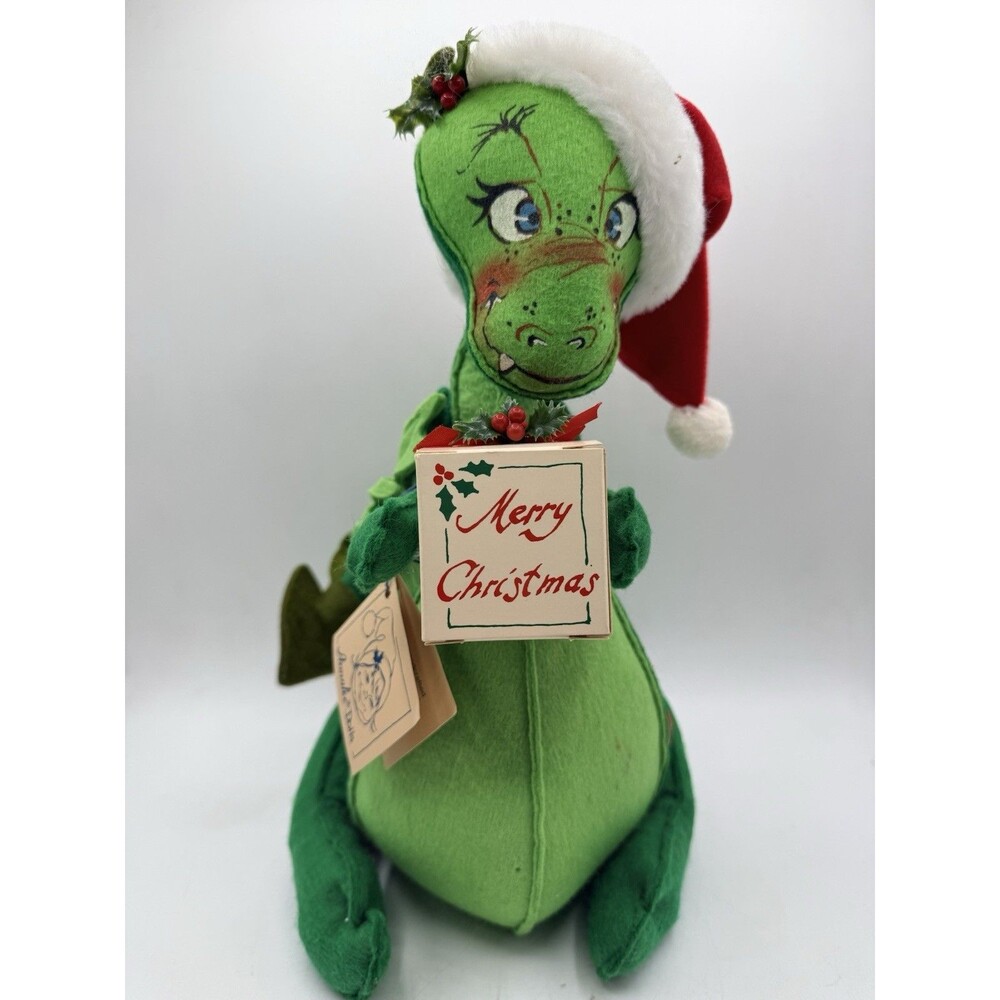 Vintage 1990 Annalee Christmas Santa Green DRAGON w/ Gift Box Doll Figure Rare